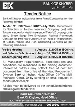 Bank of Khyber Peshawar Tender Notice
